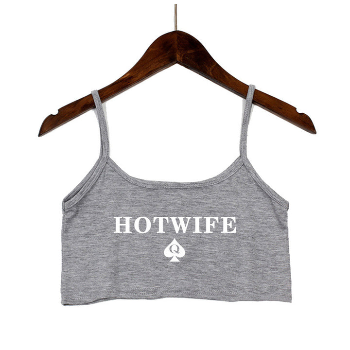 Dame Crop-top med moderne skrifttyper og justerbare stropper Skovae