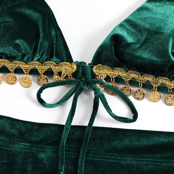 Dame trekanter bikini med luksuriøs velour og glamourøse dekorationer Skovae