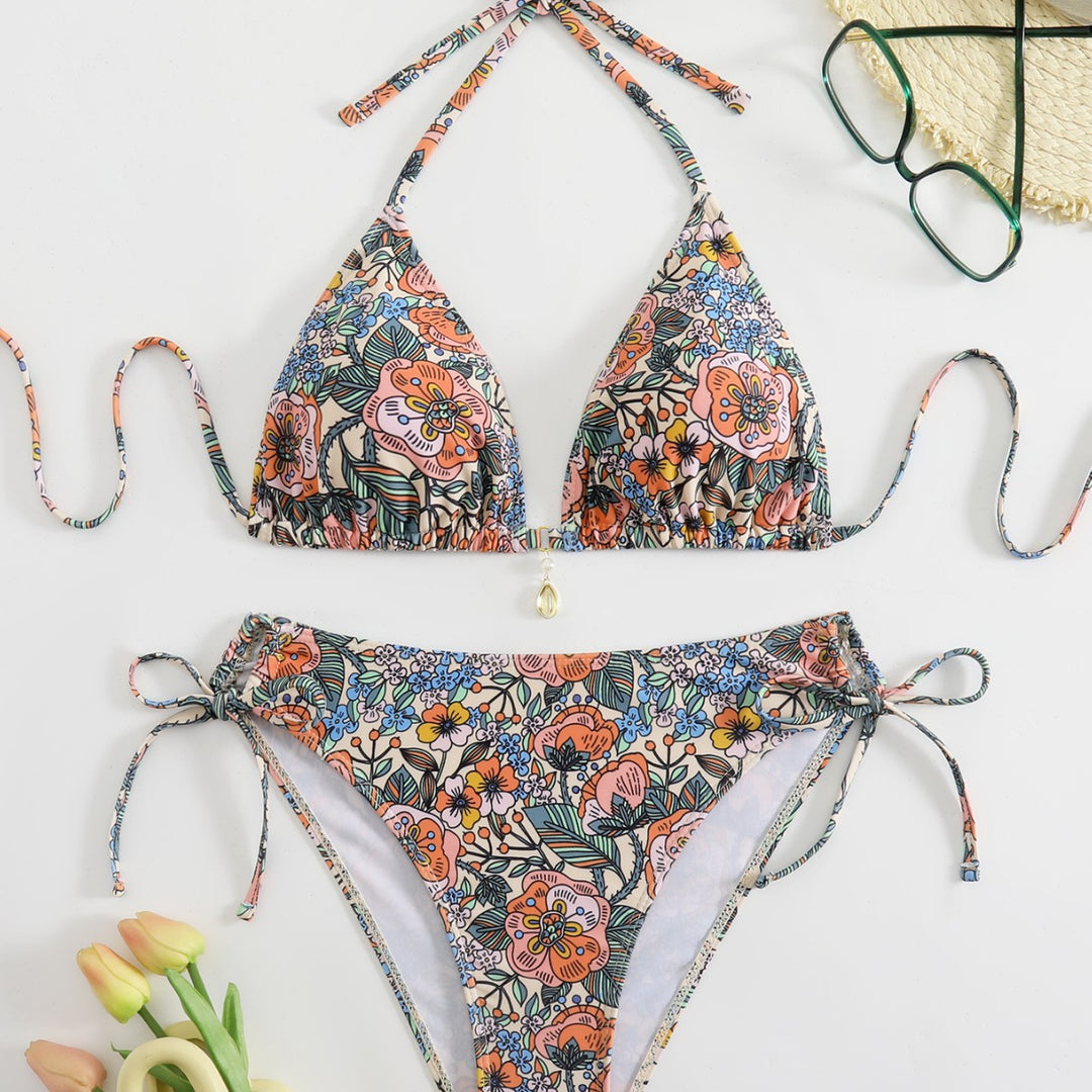 Dame Bikinisæt med legende blomsterprint og justerbare stropper Skovae