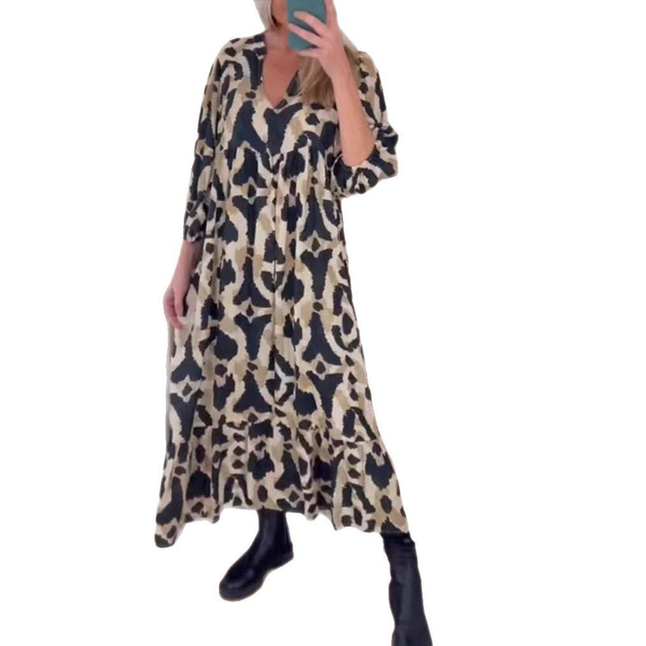 Dame Maxikjole med voluminøse ærmer og moderigtigt leopardprint Stilla