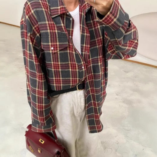 Damer afslappet ternet bluse med oversized snit og praktisk brystlomme Stiila