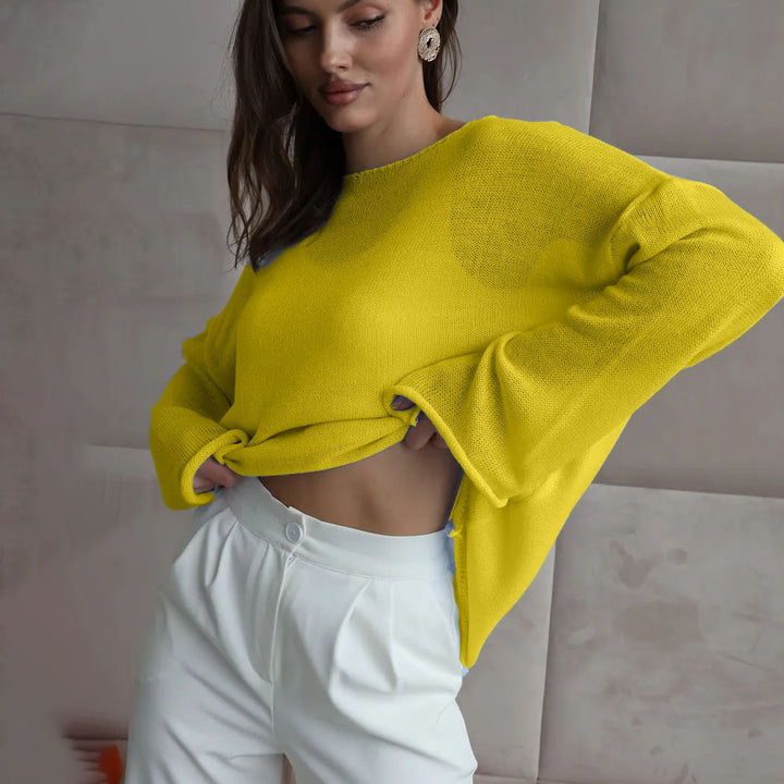 Damer casual sweater med brede ærmer og fint huller strik design Stilla
