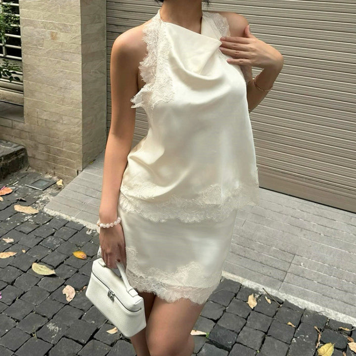 Damen Raffiniertes Abendkleid mit Spitze und fließendem Schnitt Skovae