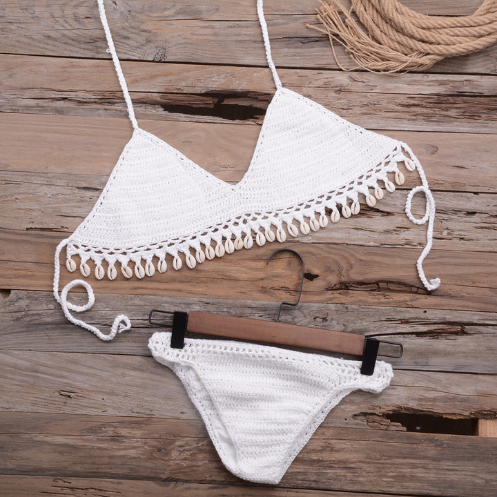 Dame hæklet bikini-sæt med muslingdekorations Stilla