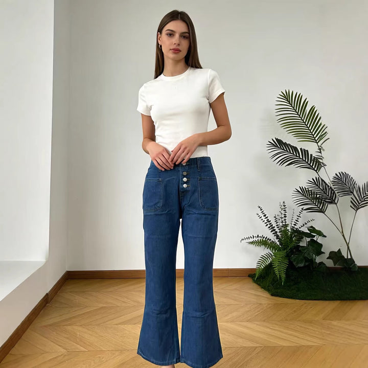 Dame Bootcut-jeans med høj talje og knaplukning Skovae