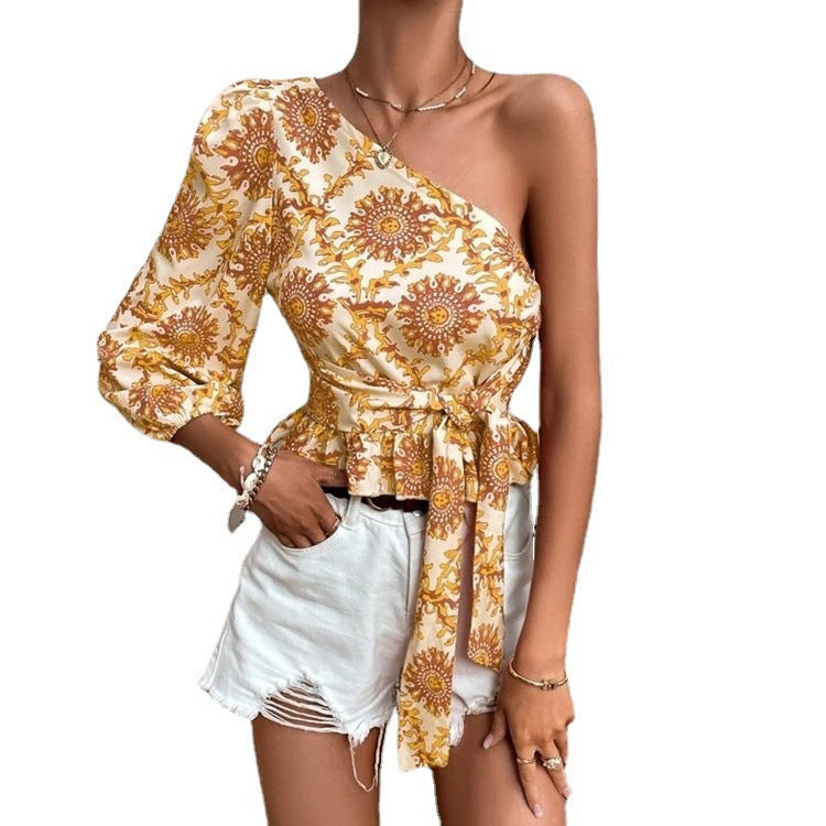 Dame asymmetrisk En-skulder Peplum Top Stilla