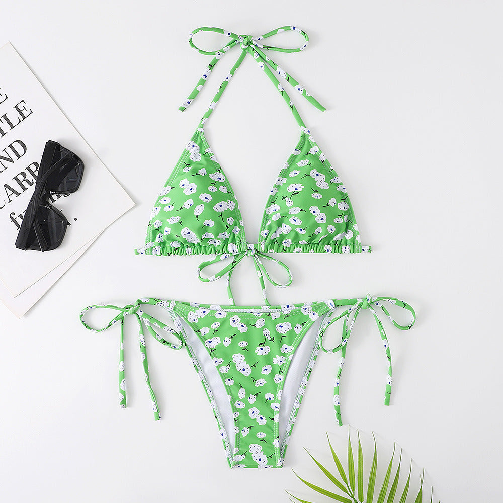 Femme Floral Print Triangle Bikini Sæt Stilla1750243891