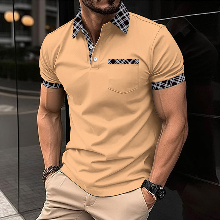 Herre moderne polo shirt med ternet krave og brystlomme Stilla