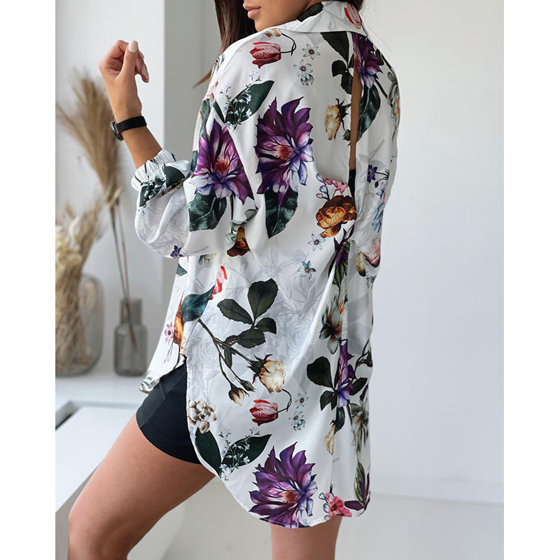 Damebluse med blomster-mønsterblanding og afslappet pasform Stilla