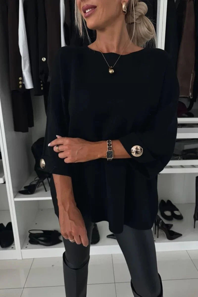 Dame overdimensioneret strikpullover med dekorative knapdetaljer Stilla