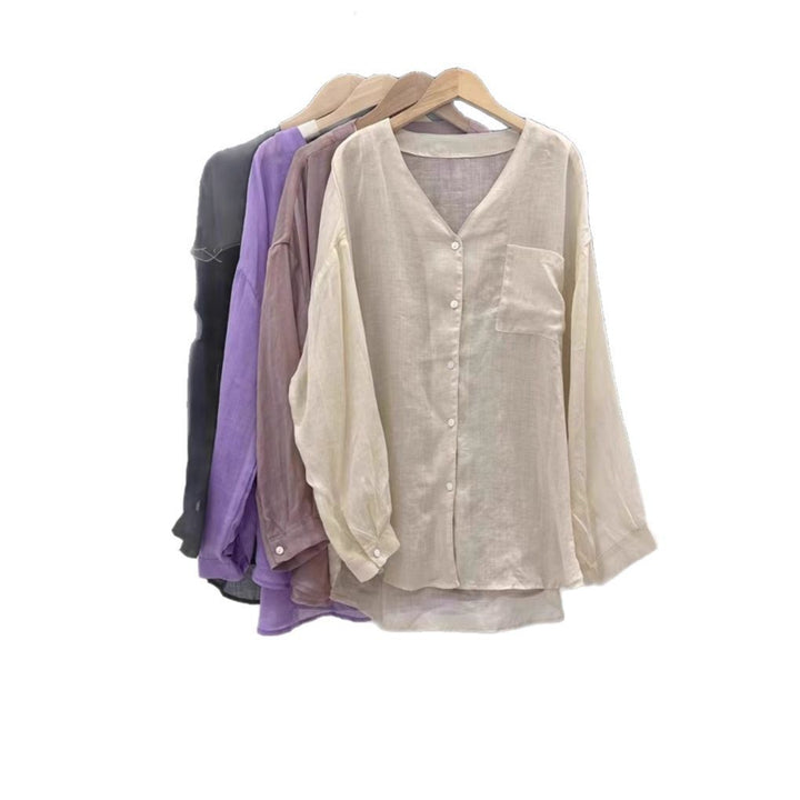 Femme Let Linned Knap-Op Bluse Stilla