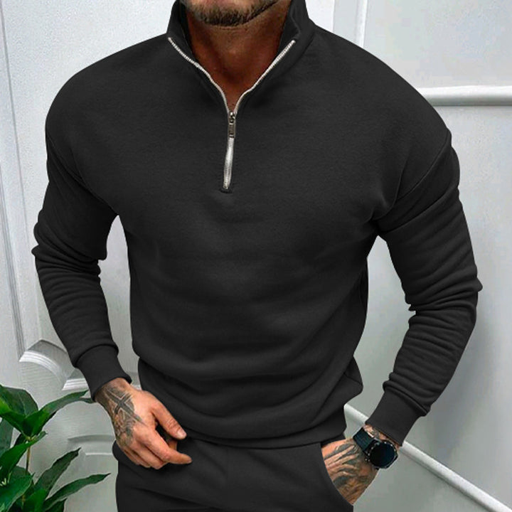 Herrer Fleece-Pullover med halv lynlås og moderne snit Stilla
