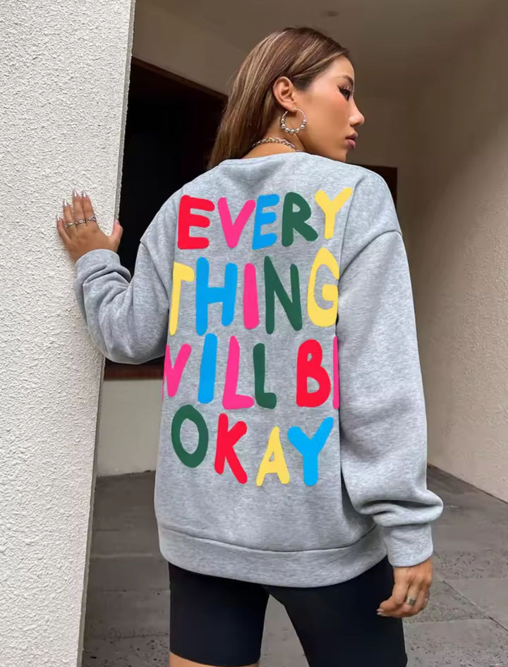 Dame sweatshirt med farverig skrift Stilla