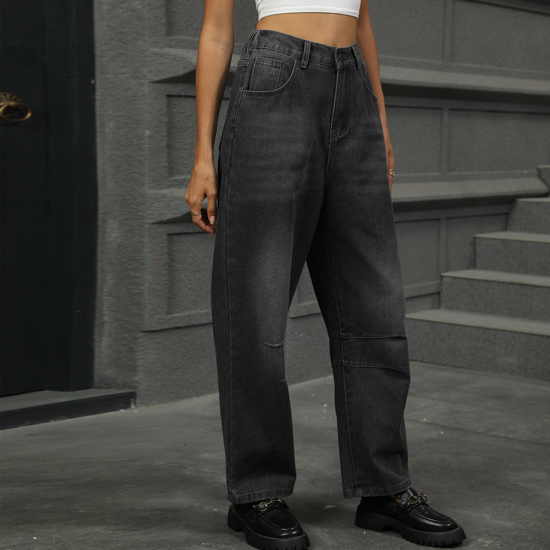 Dame løse høj talje jeans med bred ben og lommer Stilla
