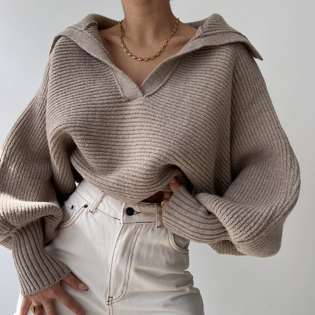 Stilla | Stilfuld Strikket Klap Pullover Sweater