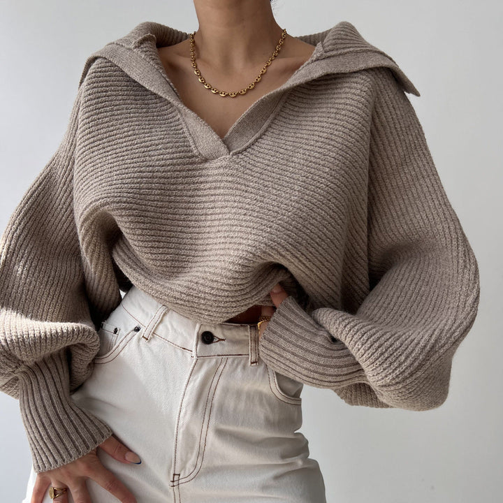 Stilla | Stilfuld Strikket Klap Pullover Sweater