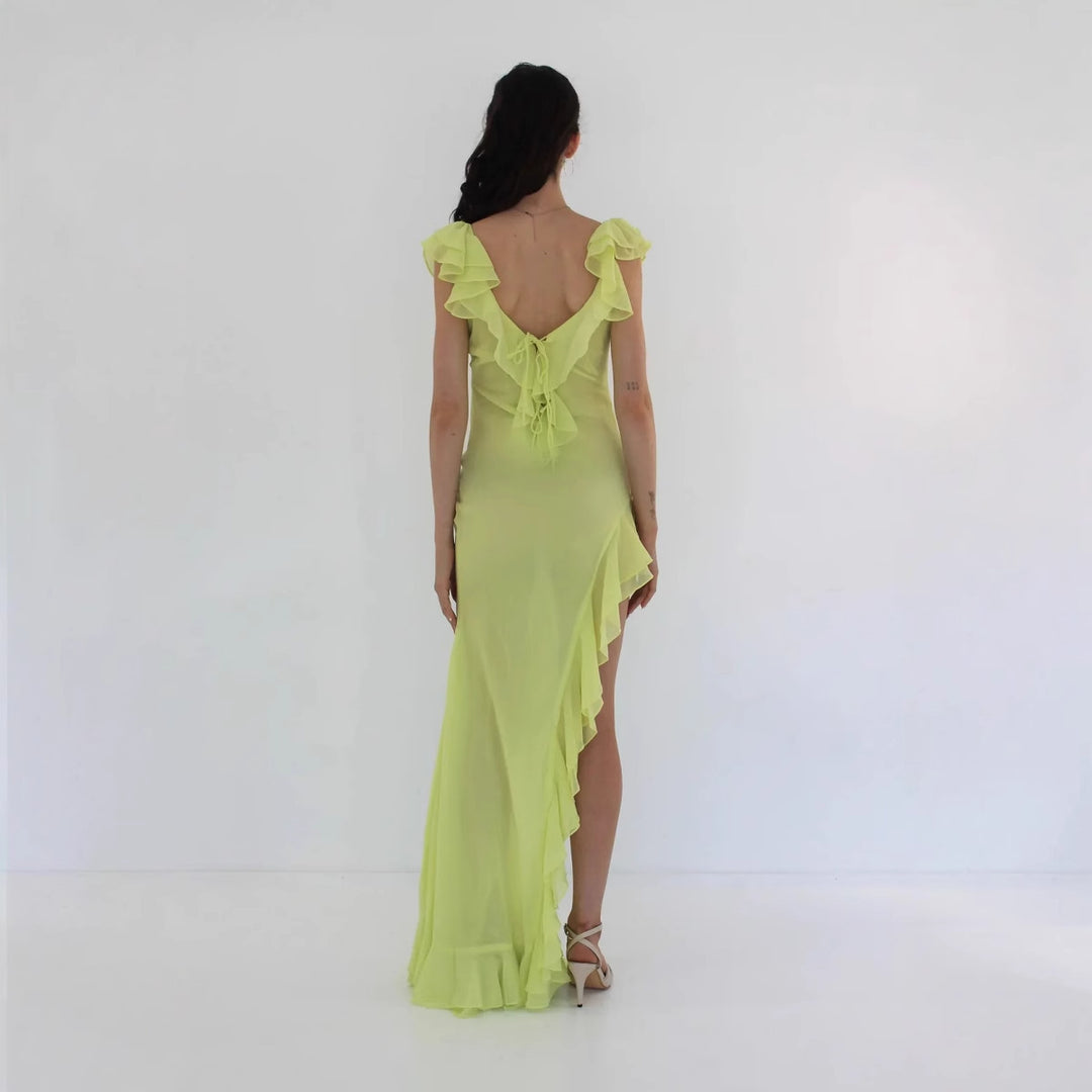 Dame Elegant Aftenkjole med asymmetrisk fald og flæsedetaljer Stilla