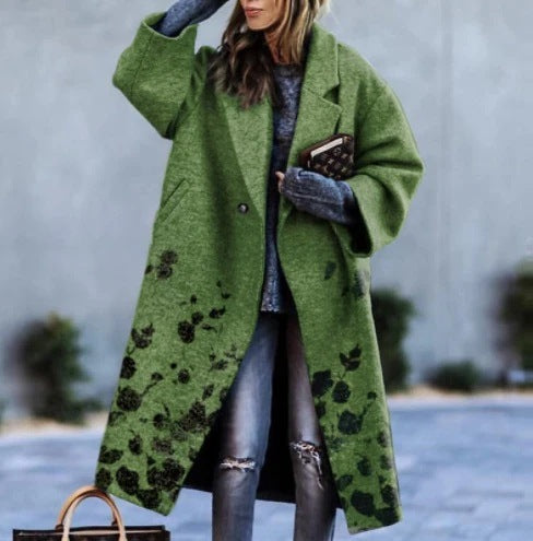 Dame Oversized Uldfrakke med blomsterdesign Stilla