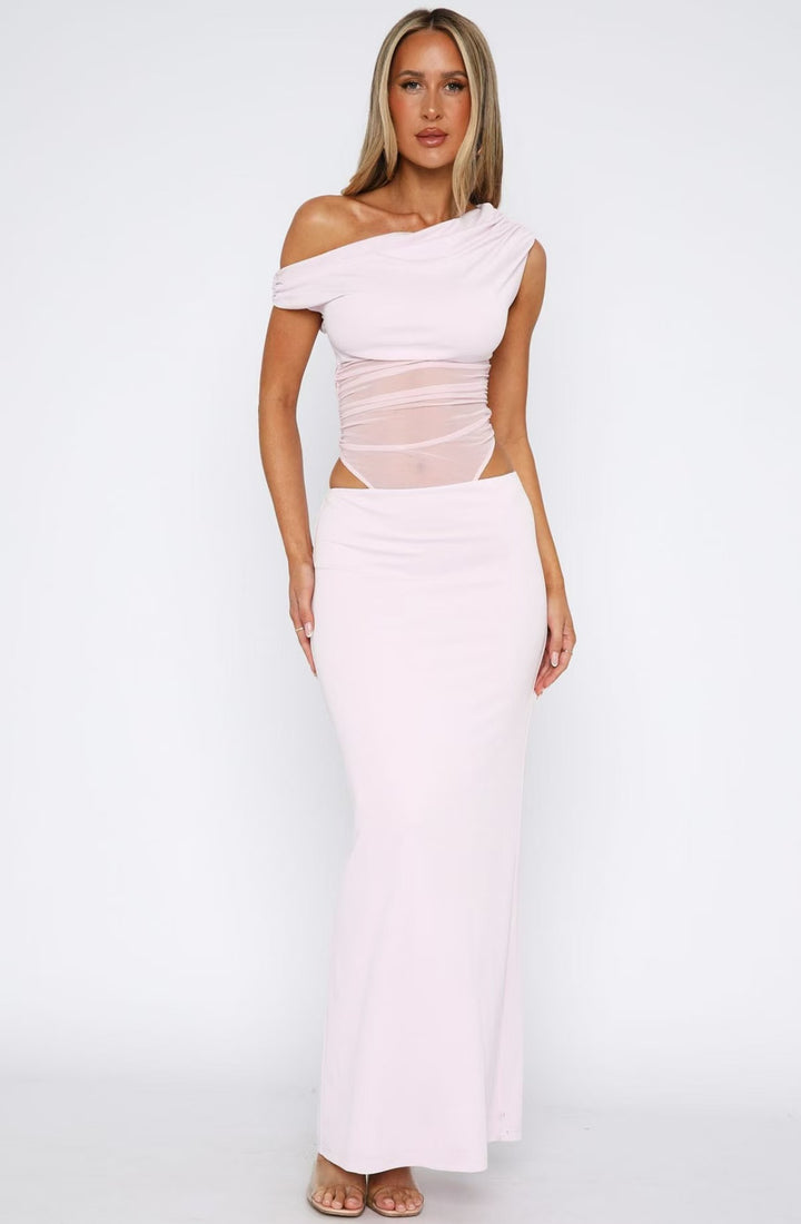 Dame Elegant Maxikjole med asymmetrisk snit og transparente indsatser Skovae