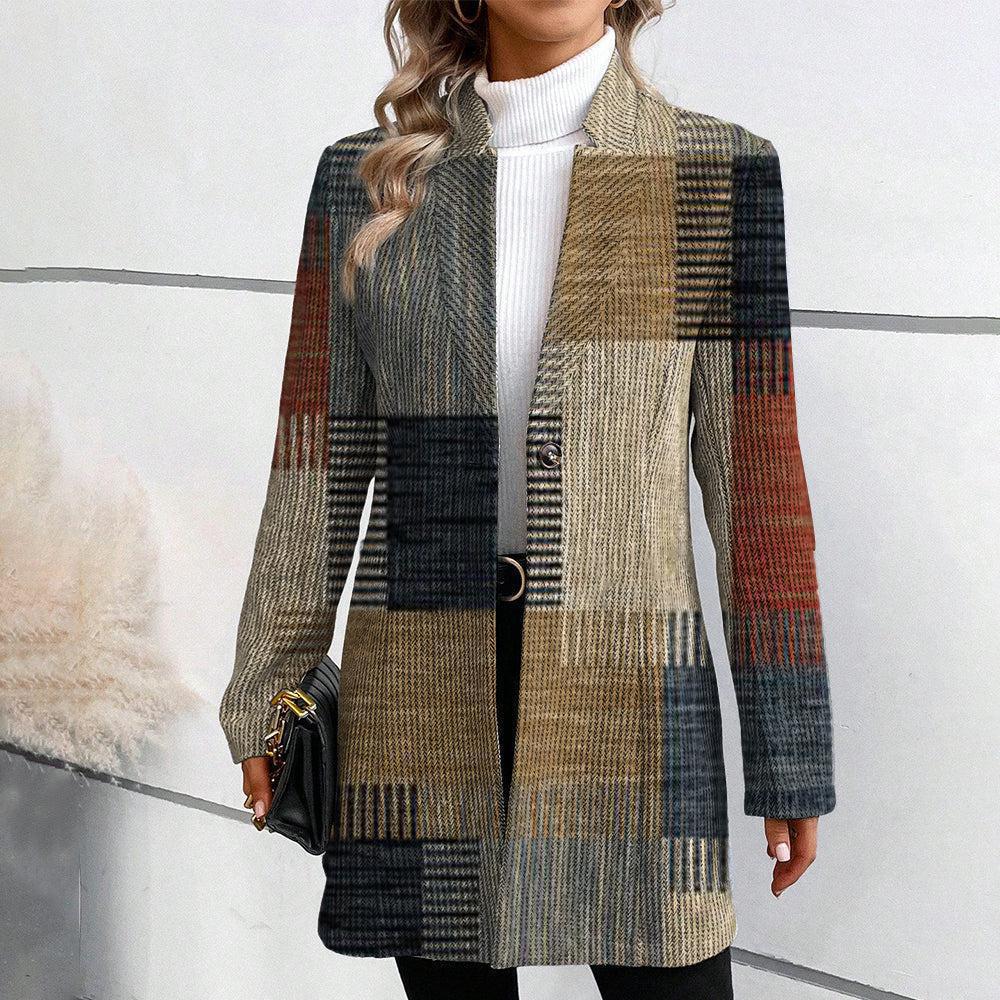 Dame elegant blazer med abstrakt hanehalefor mønster Stilla