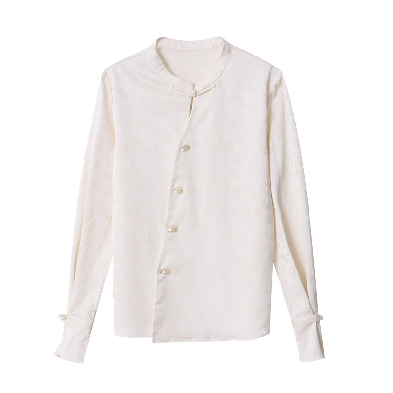Damer elegant bluse med knapdetaljer og ekstravagant krave Stilla