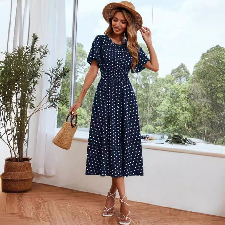 Dame Polka-Dots Maxikjole med elastisk talje Stilla