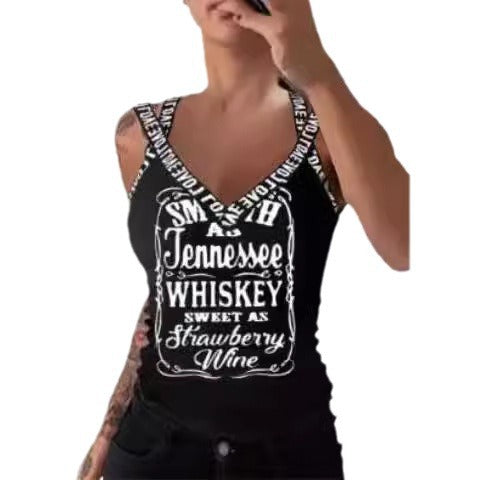 Dame Tanktop med grafisk skrift og moderigtige stropper Stilla