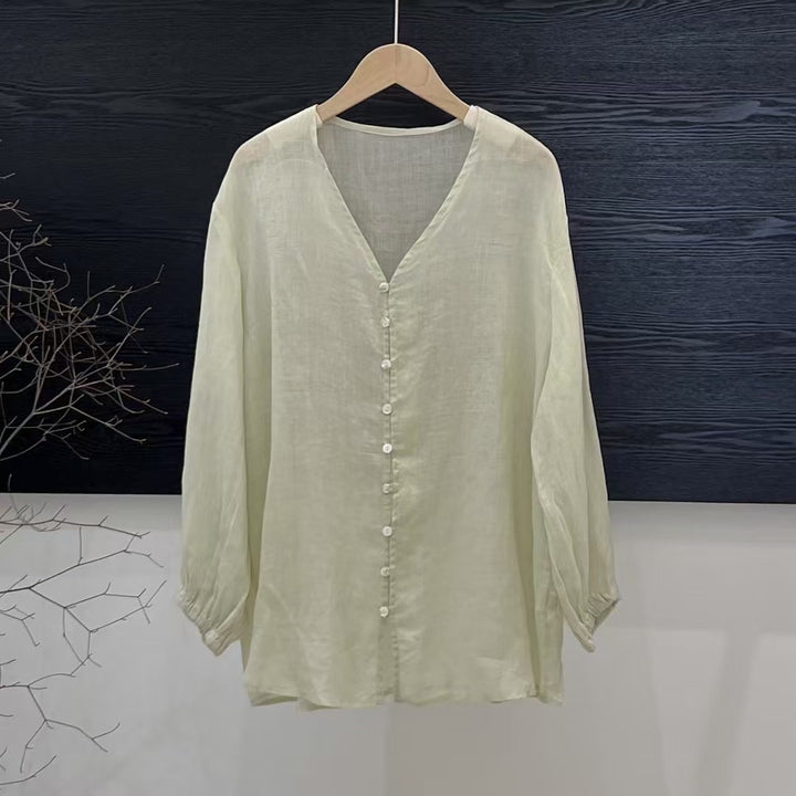 Femme Gennemsigtig Knap-Bluse med Puffærmer Stilla