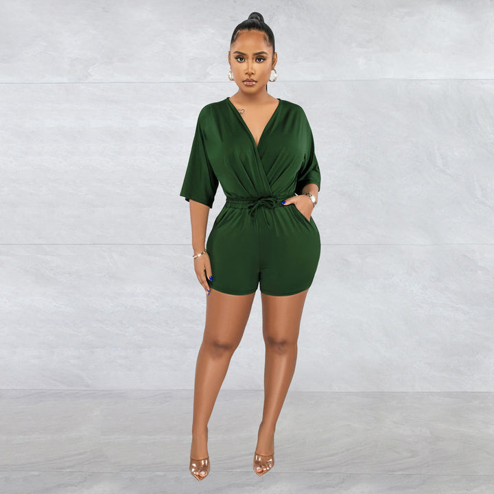Dame Elegant Playsuit med indpaknings-look og afslappet ribkant Stilla