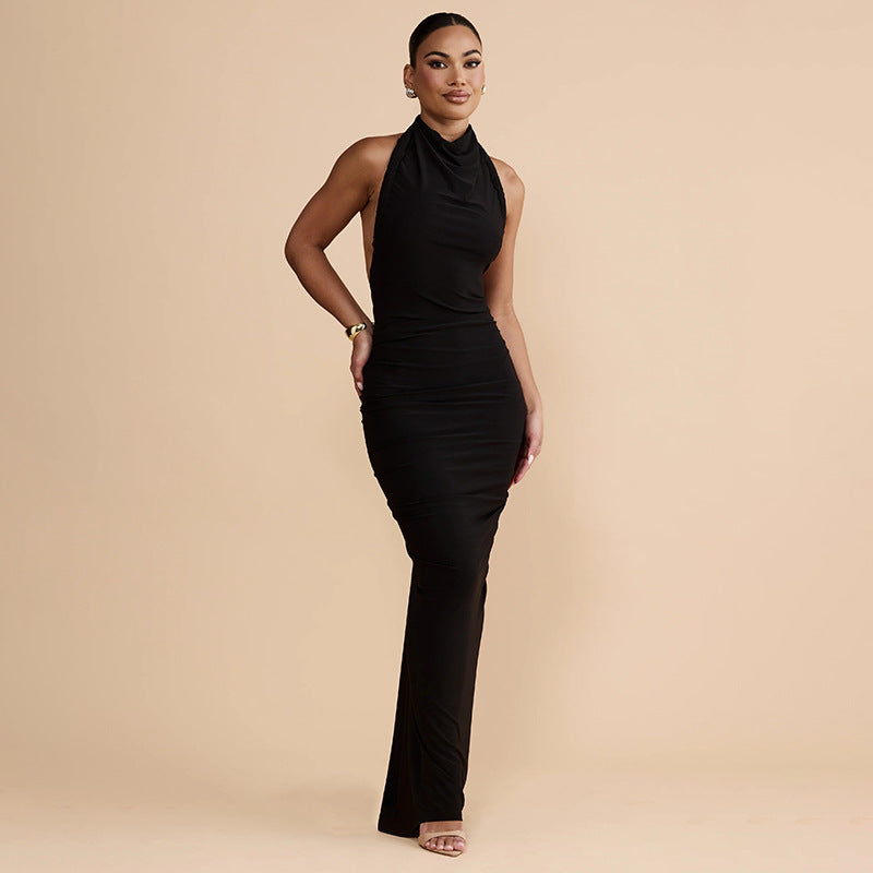Dame strapless maxikjole med elegant drapering Skovae