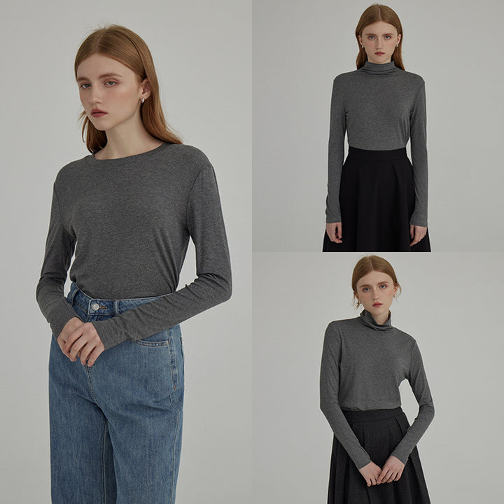 Dame langærmet bluse med moderne høj krave og minimalistisk silhuet Stilla