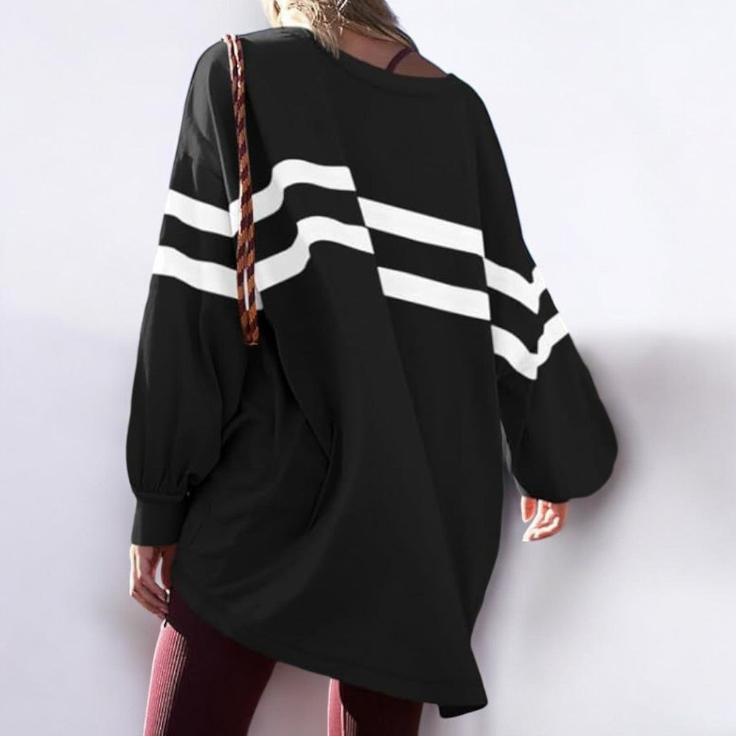 Stilla | Trendy Strikket Pullover Med Sportslige Striber
