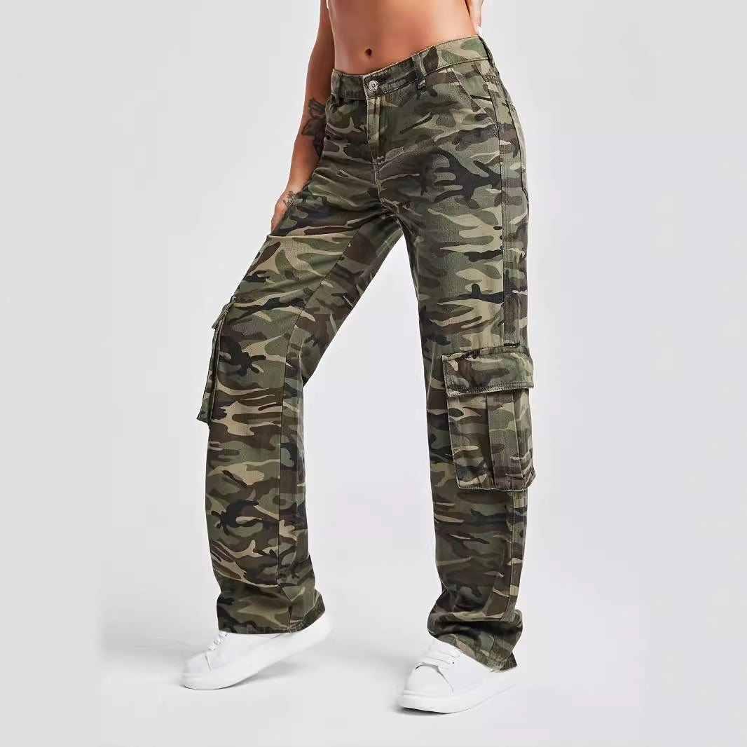 Dame Cargo-bukser i urban camouflage-stil med praktiske sidelommer Stilla