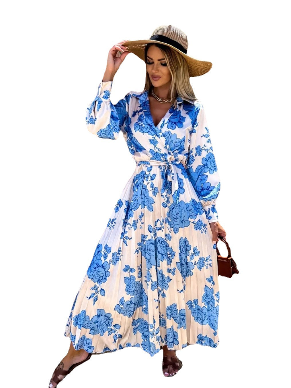 Kvinder Floral Print Langærmet Maxikjole Stilla