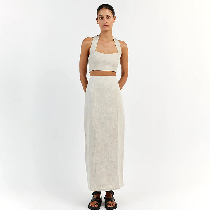 Dame sæt bestående af ærmeløs top og lang maxiskørt med elegant snit Stilla
