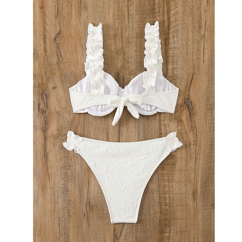 Dame Bikini-sæt med legende flæsedesign og høj kvalitet blomsterbroderi Stilla