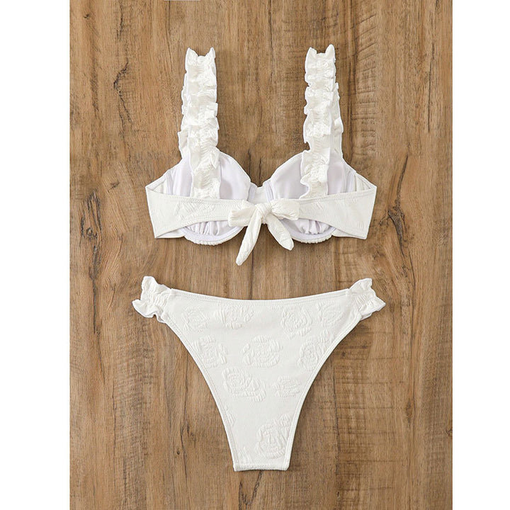 Dame Bikini-sæt med legende flæsedesign og høj kvalitet blomsterbroderi Stilla
