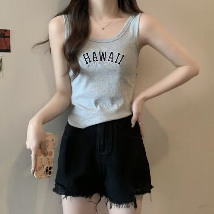 Dame Casual Grafik Tanktop med dristig udsagn Stilla