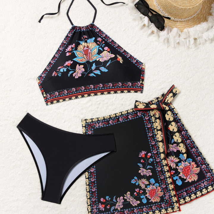 Dame asymmetrisk crop top og wrap nederdel sæt med florale accenter Stilla