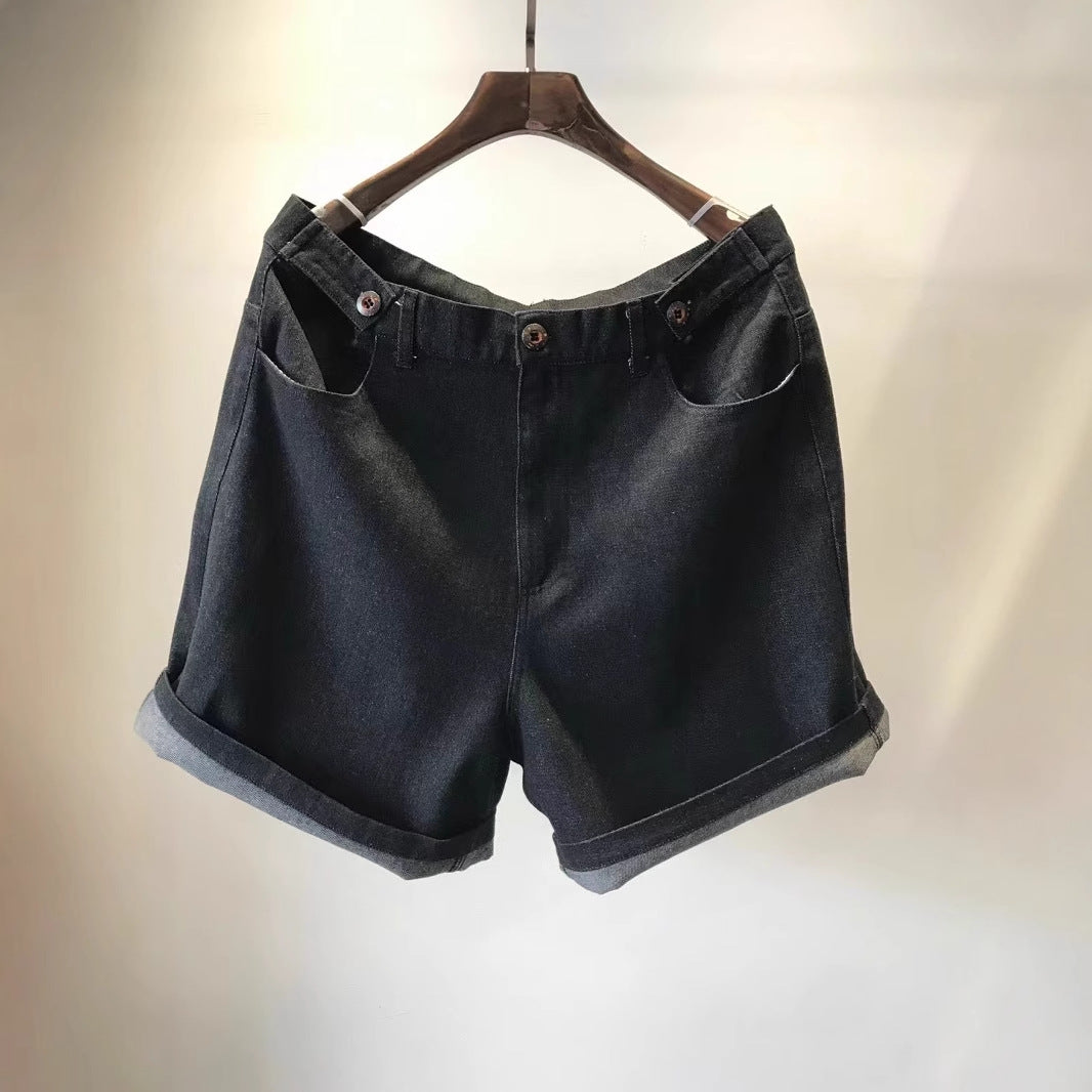 Femme Taljede Denim-Shorts med Opfoldet Kant Stilla