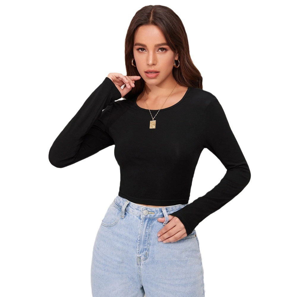Kvindernes cropped langærmet skjorte med elegant ribbet tekstur Stilla