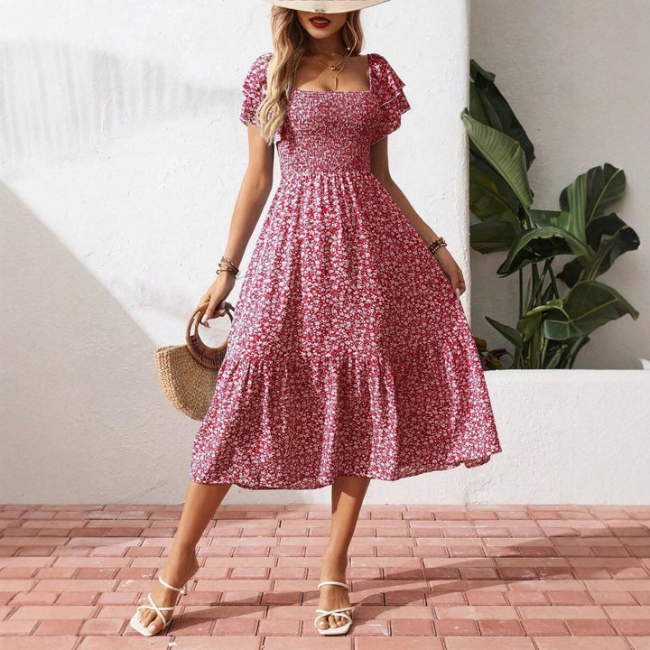Dame Off-Shoulder Maxikjole med blomsterdesign og elastisk overdel Skovae
