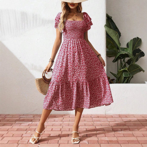 Dame Off-Shoulder Maxikjole med blomsterdesign og elastisk overdel Skovae