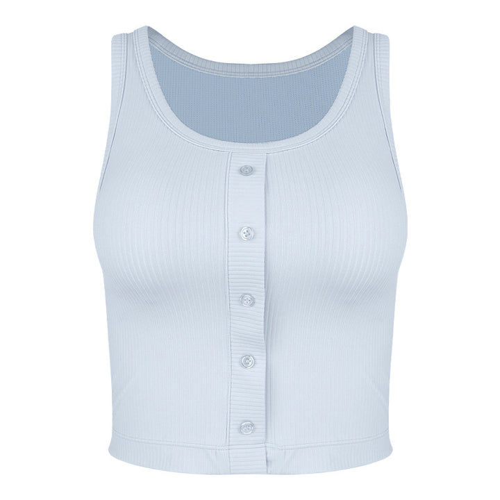 Dame komfortabel Rib-Crop-Top med knapliste og åndbare indsatser Stilla