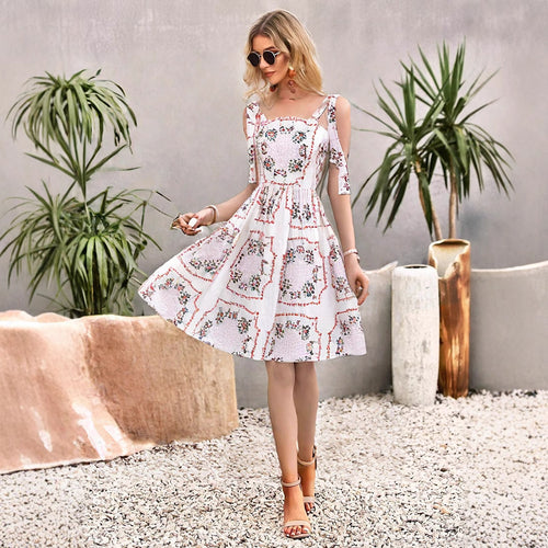 Dame Cold Shoulder Floral Mini Kjole Stilla