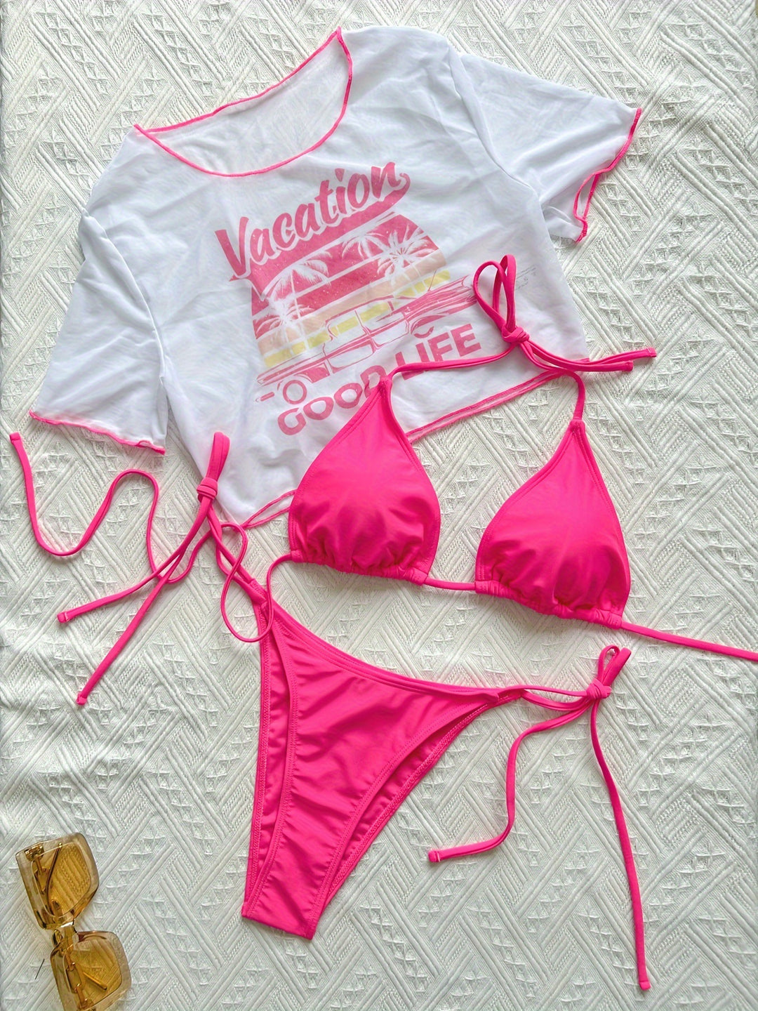 Dame Cropped T-Shirt og Bikini-sæt med moderigtigt knudedetalje Stilla