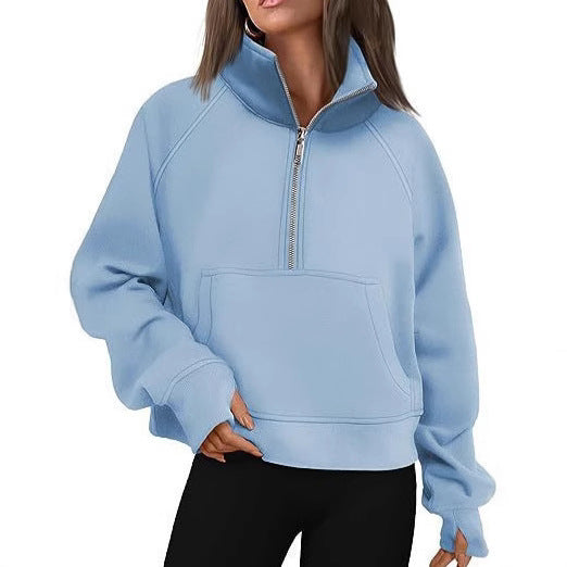 Dame Sporty Sweatpullover med halvdelskning og kængurulomme Stilla