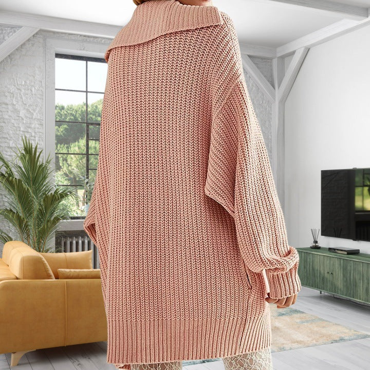 Dame oversized strikjakke med åben front og praktiske lommer Stilla