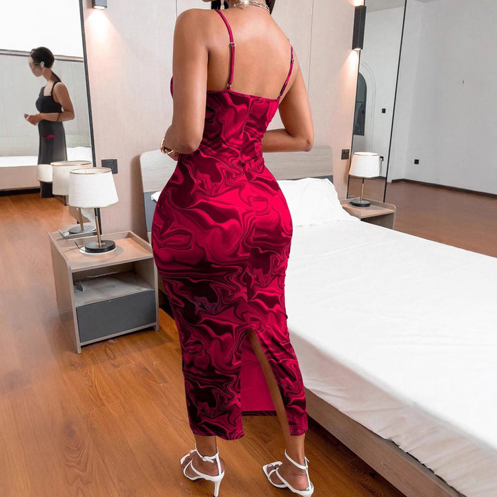 Dame bodycon-kjole med elegant slæbudskæring og dekorativt mønster Skovae