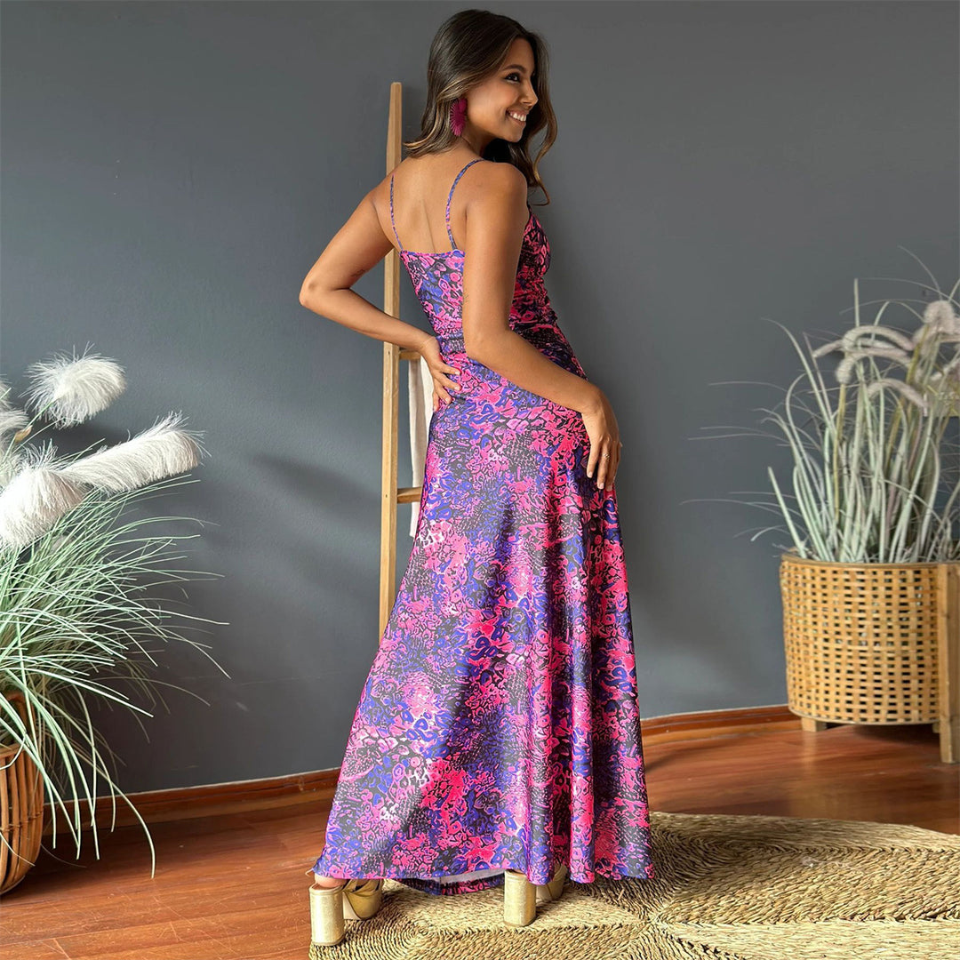 Dame elegant maxikleid med vikkelook og spaghetti stropper Stilla